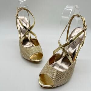 Bonnilel Heels Womens 8 Gold Tiara Glitter Shoes Wedding Nightout Formal‎ Party